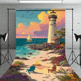 Aperturee - Aperturee Painted Sandy Beach Lighthouse Summer Sweep Backdrop